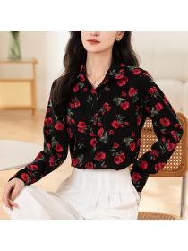 Temperament printing shirt long sleeve rose small shirt  Temperament printing shirt long sleeve rose small shirt