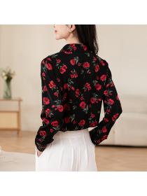 Temperament printing shirt long sleeve rose small shirt  Temperament printing shirt long sleeve rose small shirt