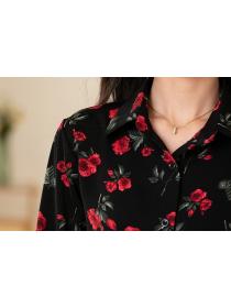 Temperament printing shirt long sleeve rose small shirt  Temperament printing shirt long sleeve rose small shirt