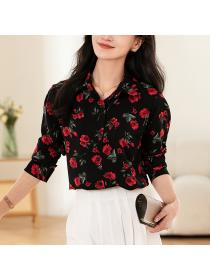 Temperament printing shirt long sleeve rose small shirt  Temperament printing shirt long sleeve rose small shirt