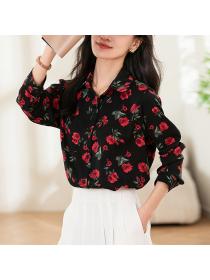 Temperament printing shirt long sleeve rose small shirt  Temperament printing shirt long sleeve rose small shirt