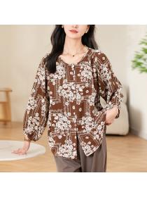 Western style slim fat tops round neck loose shirt