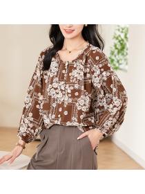 Western style slim fat tops round neck loose shirt