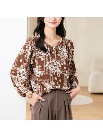 Western style slim fat tops round neck loose shirt