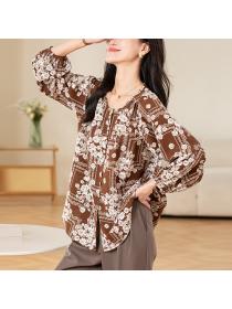 Western style slim fat tops round neck loose shirt