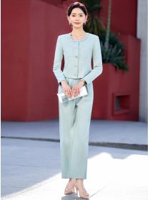 Spring jacket wide leg pants 2pcs set for women