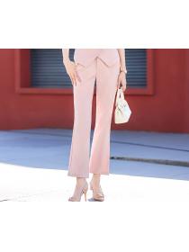 Short coat apricot suit pants 2pcs set for women