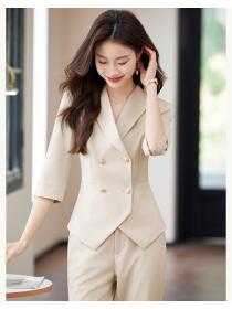 Short coat apricot suit pants 2pcs set for women