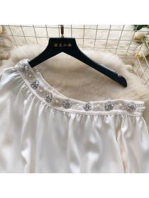 Rhinestone loose shirt satin tops for women