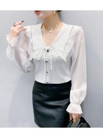 Lotus leaf edge collar small shirt slim tops