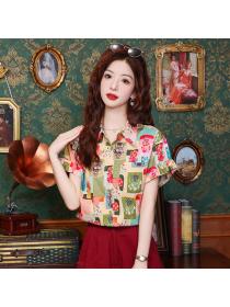 Temperament summer printing shirt colors sweet tops