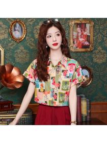 Temperament summer printing shirt colors sweet tops